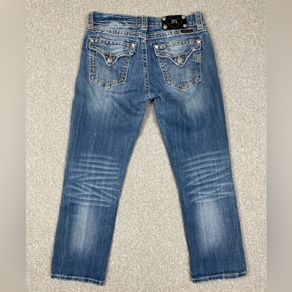 Miss Me boyfriend capri size 27 bling western 28x24 flap pockets rhinestones - Picture 3 of 11